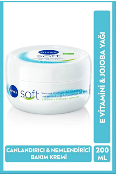 NIVEA Soft Nemlendirici Vücut Bakım Kremi 200ml, Jojoba Yağı, E Vitamini, Yüz Vücut El, Yumuşak Cilt Hissi