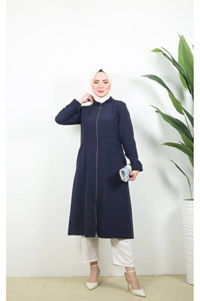 SSO Kadın Tesettür Yarım Pardösü Ferace Kap Giy çık Fermuarlı Dabıl Kumaş