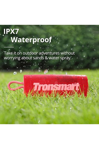 Tronsmart مكبر صوت ترونسمارت تريب ميني المحمول بتقنية البلوتوث، بلوتوث 5.3، 20 ساعة، ميكروفون وقت اللعب، مقاوم للماء (أحمر)