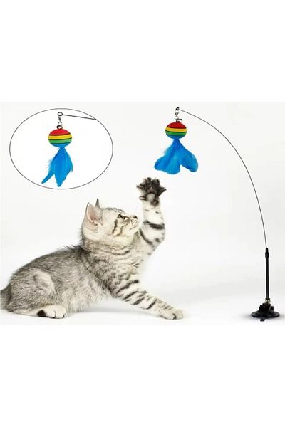 Petcibaba 4-Piece Play Set for Cats (Suction Cup Fishing Rod+Moving Ball+Squeaky Plush+Spiral Tunnel)