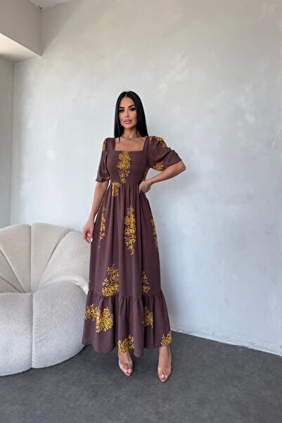 LİLA İSTANBUL Rochie de vară cu guler pătrat, mânecă pepene verde, țesătură d...