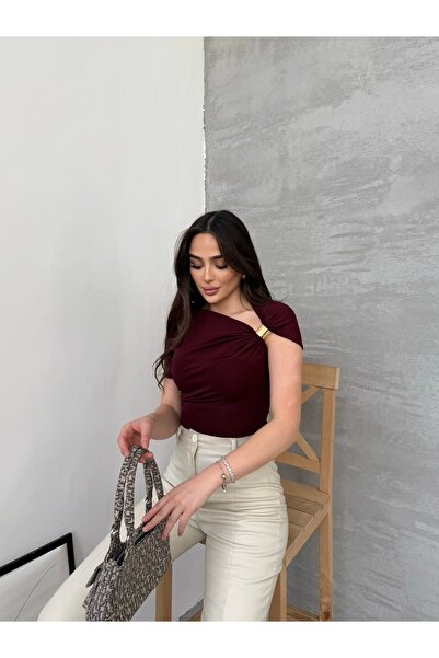 MEECY Dámská asymetrická halenka Drapeli Zr Model Top