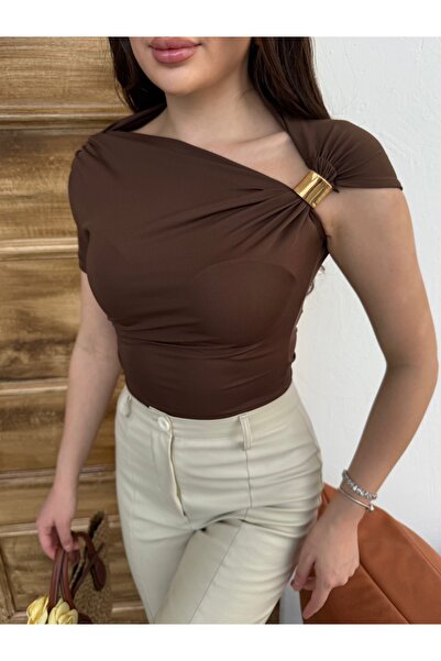 MEECY Dámská asymetrická halenka Drapeli Zr Model Top