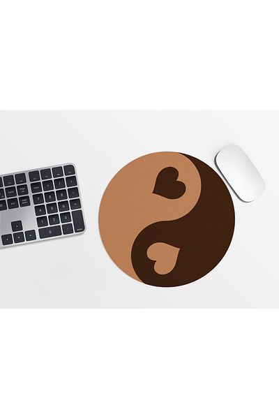 Akumastik لوحة ماوس دائرية باللون البني Ying Yang - 20 سم - Y2k