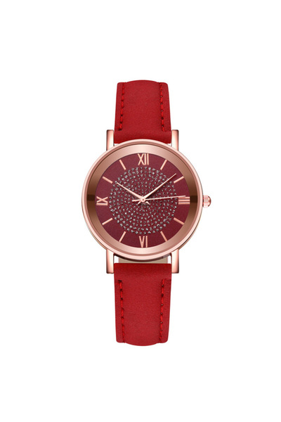 REDz Accessories Cadran solar, pietre prețioase, efect de piele, roșu și auri...