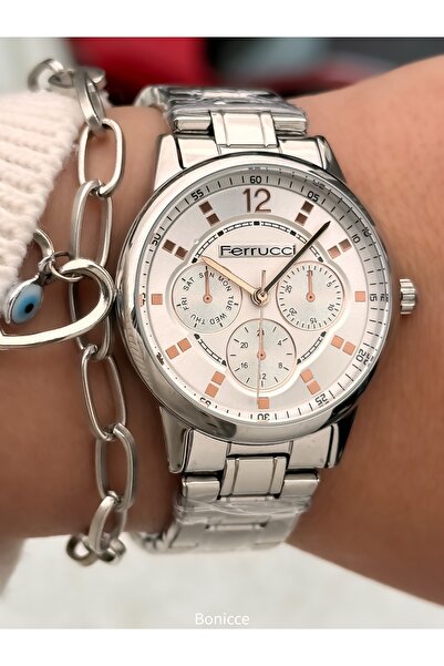 Ferrucci Çelik Kordon Rose Renk, Su Geçirmez, Garantili, Kadın Kol Saati+bileklik