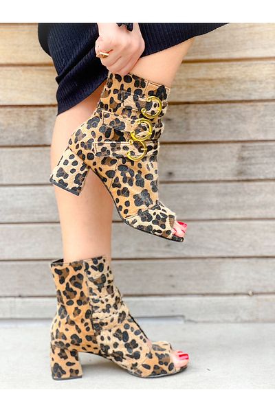 irmona Ellas Fur Leopard Buckle Summer Boots Sandals