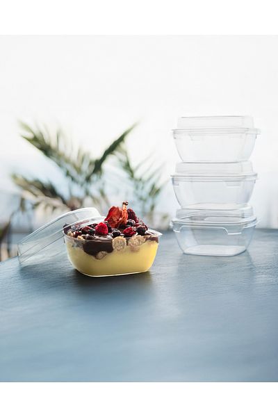 RUBİKAP 300 ml Hard Plastic Square Bowl+Lid 12 Pcs