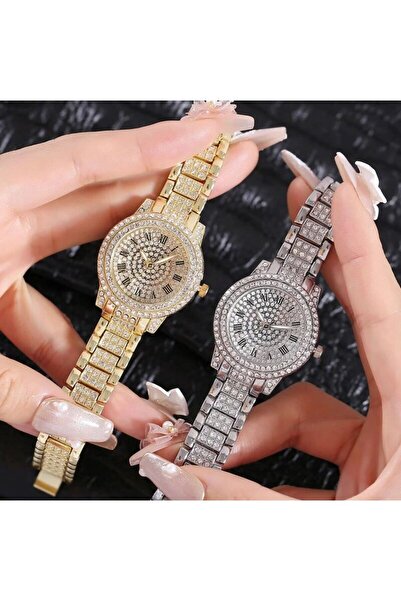 REDz Accessories Ceas de lux cu cristal pentru femei, oțel inoxidabil, argintiu