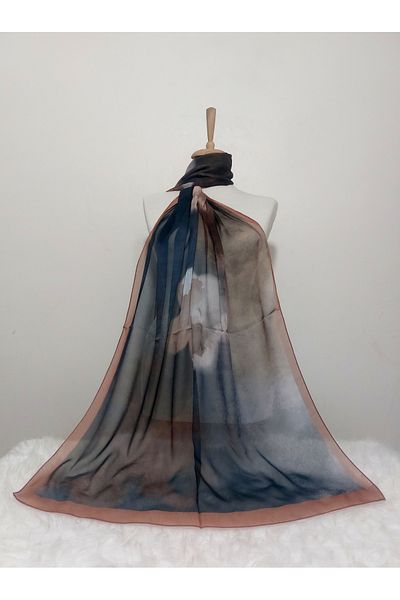 REMOMODA Patterned Watercolor Chiffon Shawl High Quality, Fine Texture Soft Chiffon