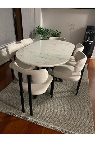 SEZBİL Bohem Dibo Masa Takımı Ahşap Masa Takımı 6 Kişilik Masa Sandalye Takım...