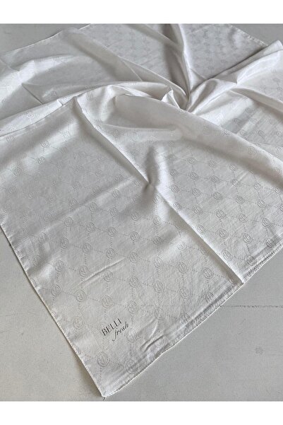 Belli Eșarfă jacquard cu monogramă proaspătă 2-71 cu model alb cu monogramă