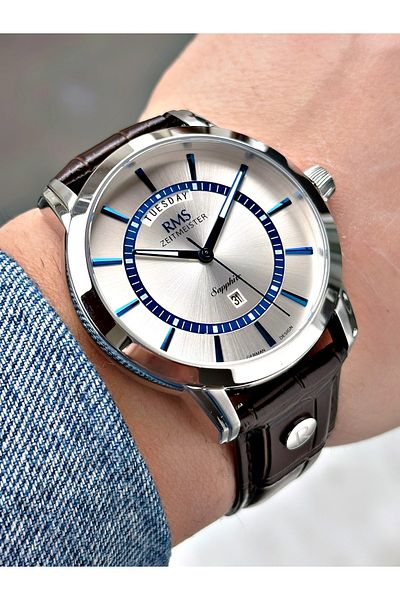 Romanson With Calendar Sapphire Glass 24 Months Guarantee Leather Band Steel Case Men's Wristwatch 1632.02Sz