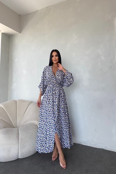 LİLA İSTANBUL Круазе комір віскозна тканина з квітковим візерунком літнє плаття з рукавами-крилами