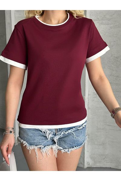 FERZOLAİO Claret Red Combed Cotton Interlock Oversize T-Shirt