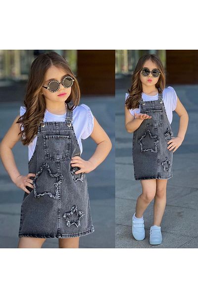 JOYBOY KİDS Sılopet Star Embroidered T-Shirt 2-Piece Girl's Suit