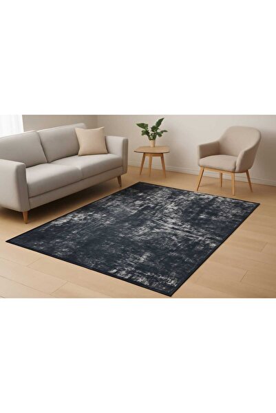 KARAR HALI 120X180 ÖLÇÜSÜNDE SPOR SİYAH-GRİ DESENLİ MODERN DOT KAYMAZ TABAN HALI