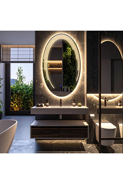 lumora mirror design Elliptika Günışığı Led'li Lazer Kumlamalı Lavabo & Banyo Aynası (Dokunmatik Sensörlü)