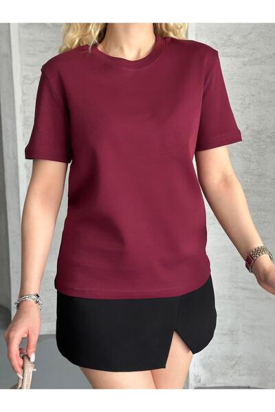 FERZOLAİO Unisex Plain Claret Red T-Shirt