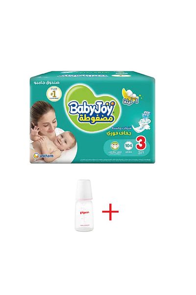 BabyJoy Baby Joy Diapers Box Size 3 104 Count + Pigeon Plastic Bottle 120ml