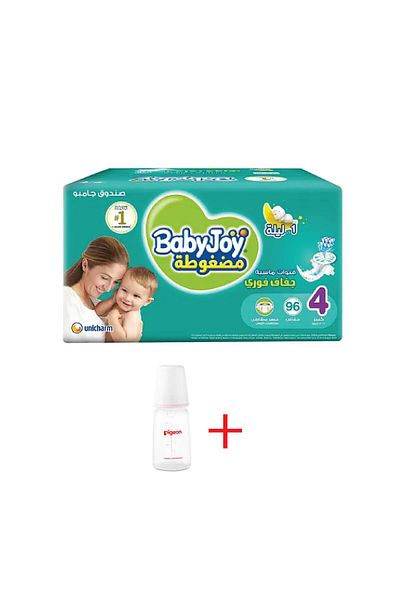 BabyJoy Baby Joy Diapers Box Size 4 96 Count + Pigeon Plastic Bottle 120ml