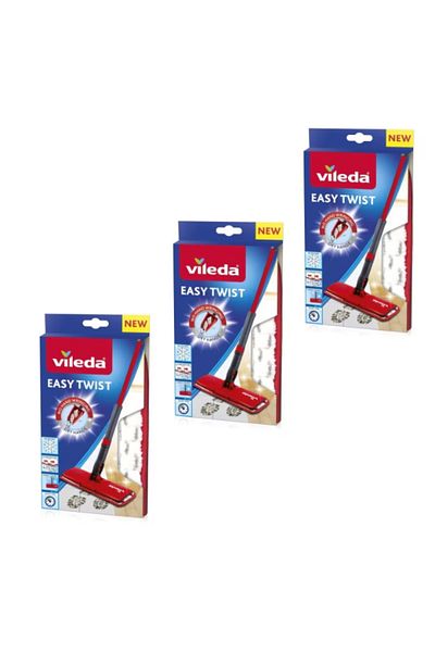 Vileda Set of 3 x Reserve Flat Mop, Vileda Easy Twist, Removes Over 99% Bacteria, 2 x 13 x 25 cm, Red/Grey