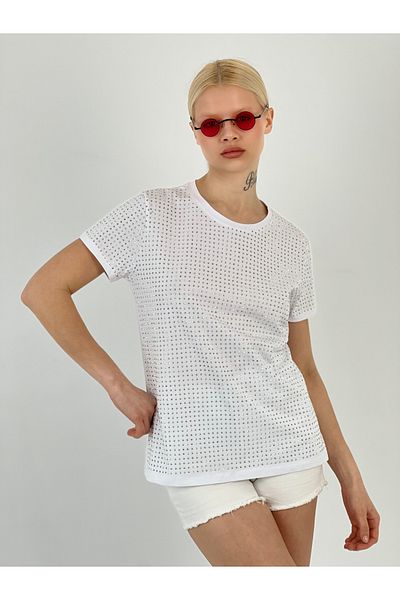 Miss Poem Women's Stoned White T-Shirt