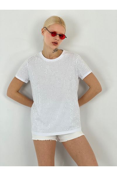 Miss Poem Women's Stoned White T-Shirt