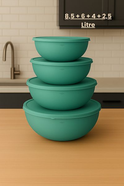 Melkan Home Set of 4 Large Size Storage Containers – Dough Basin with Soft Lid & Flour and Ration Storage Container - Bowls