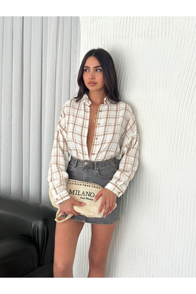 By Pommes Life Women's Plaid Checked Oversize Linen Shirt