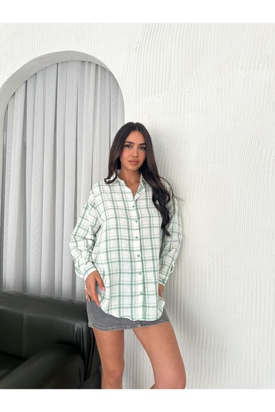 By Pommes Life Women's Plaid Checked Oversize Linen Shirt