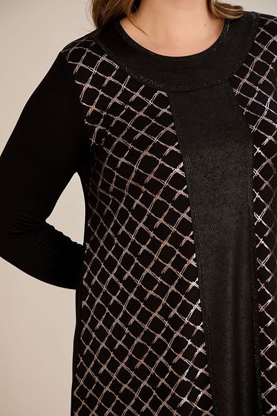 FOR ESRA BIG TREND Women's Large Size Honeycomb Pattern Print Medium Faux Leather Stretchy Maxi Length Long Sleeve Viscose Dress