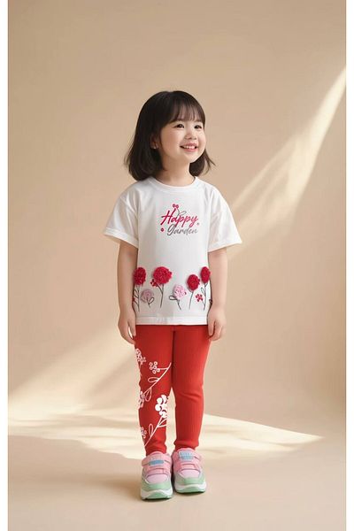 Pinkitokids Happy Garden 3D Girl's T-Shirt and Leggings Set