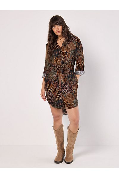Apricot Tribal Ikat Patchwork Hemdkleid