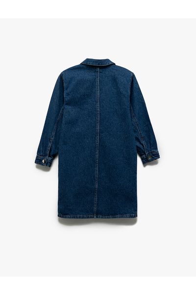 Koton Νέα σεζόν Βαμβακερή τσέπη με λεπτομέρεια Oversize τζιν πουκάμισο γιακά φόρεμα