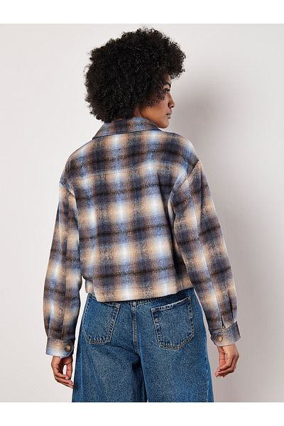 Apricot Gebürstete karierte Kurzjacke