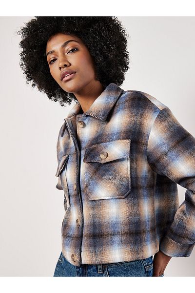 Apricot Gebürstete karierte Kurzjacke