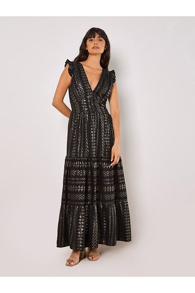 Apricot Maxikleid mit Rüschensaum