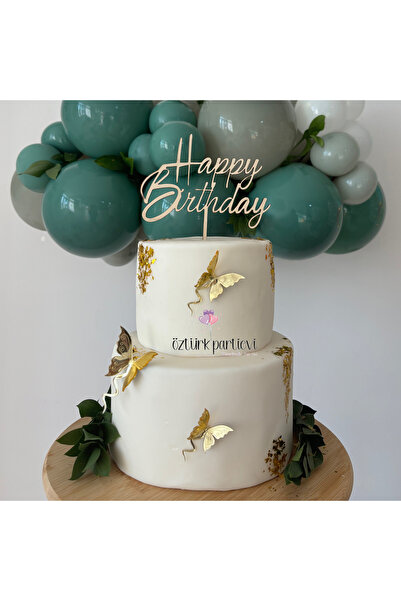 Öztürkpartievi Happy Birthday Ahşap Pasta Süsü