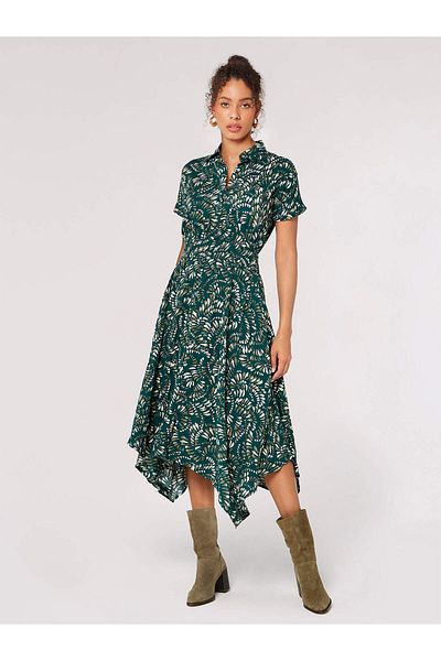 Apricot Midikleid mit grafischem Blattshirt