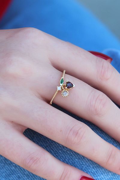 Skygo Gold Color Cherry Model Zircon Stone Women's Ring - Tj-Byk2603