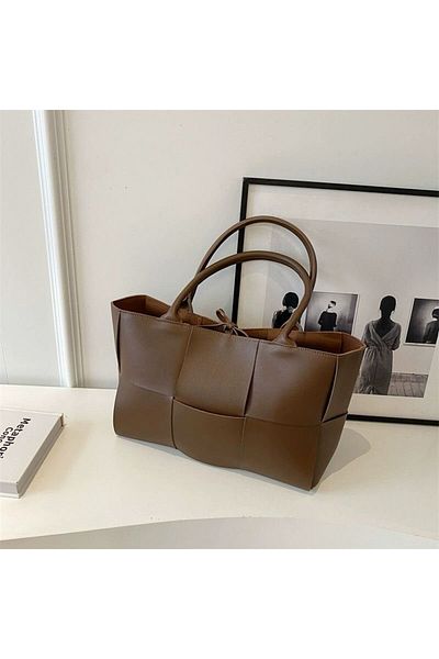 Generic Women's Large Woven Leather Top Handle Shoulder Bag with Extra Large Wallet