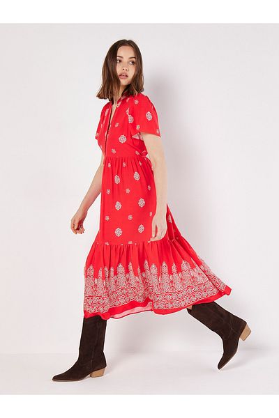Apricot Blockdruck Sommerkleid