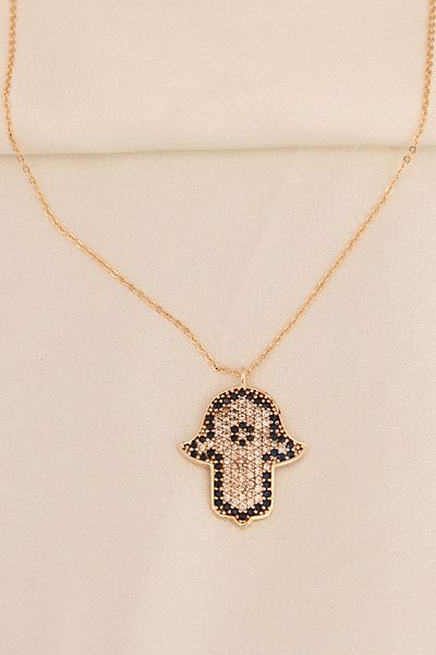 Skygo Gold Color Metal Minimal Stone Fatma Mother Hand Figured Necklace - Tj-Bko5965