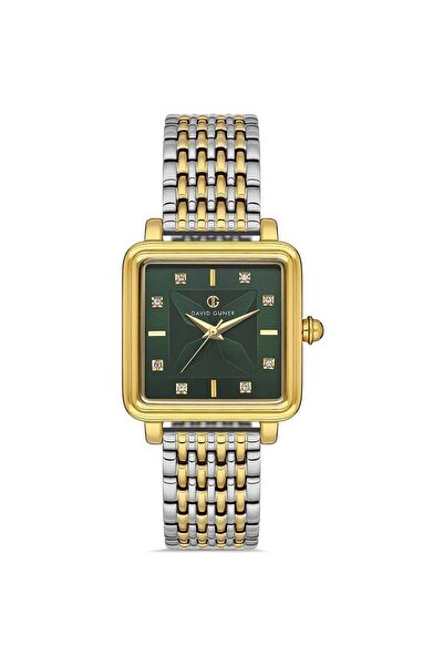 DAVID GUNER ساعة يد نسائية بمينا أخضر مطلية باللون الأبيض والأصفر Dg-8471la-d10