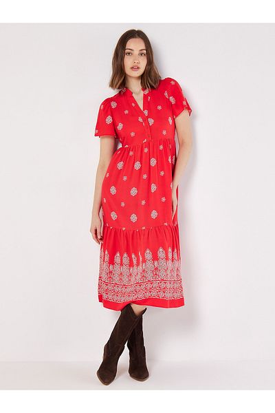 Apricot Blockdruck Sommerkleid