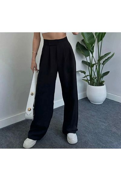 NEXUS Women's High Waist Velvet Palazzo Pants Black