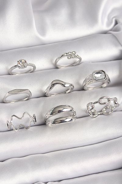 Skygo Brass Silver Color Zircon Stone Chain Model Detail Women's Ring Combination - Tj-Byk3647
