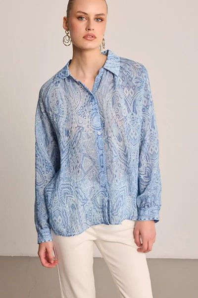 Gusto Cămașă din viscoză cu model paisley - albastru