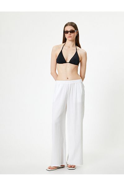 Koton New Season Wide Leg Trousers with Tie Waist and Textured Pockets